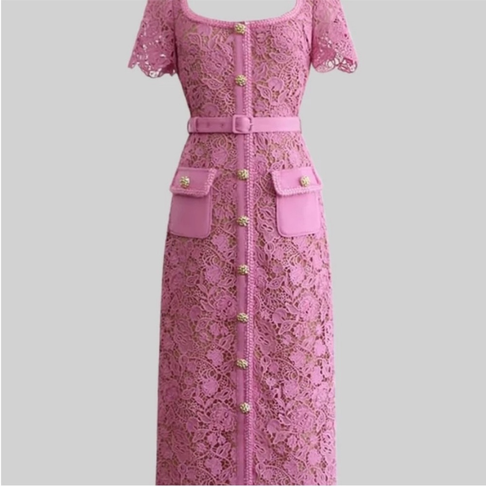 NWT Sierra Darien Pink Lace Dress with gold buttons